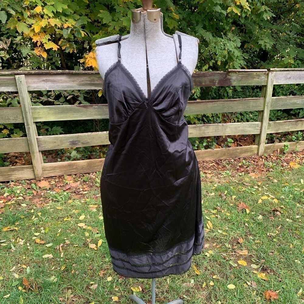 Vintage Sears Black Lace Nightie Nylon Sleepware